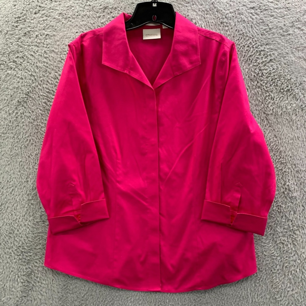 CHAPS No Iron Shirt Womens Size 2 / Large Button Up Blouse Top Pink